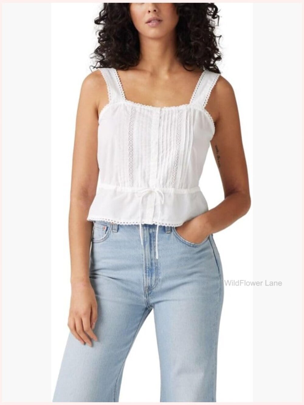 V-Neck Sleeveless Blouse, Lace Detail, Button-Up, 100% Cotton, Lightweight